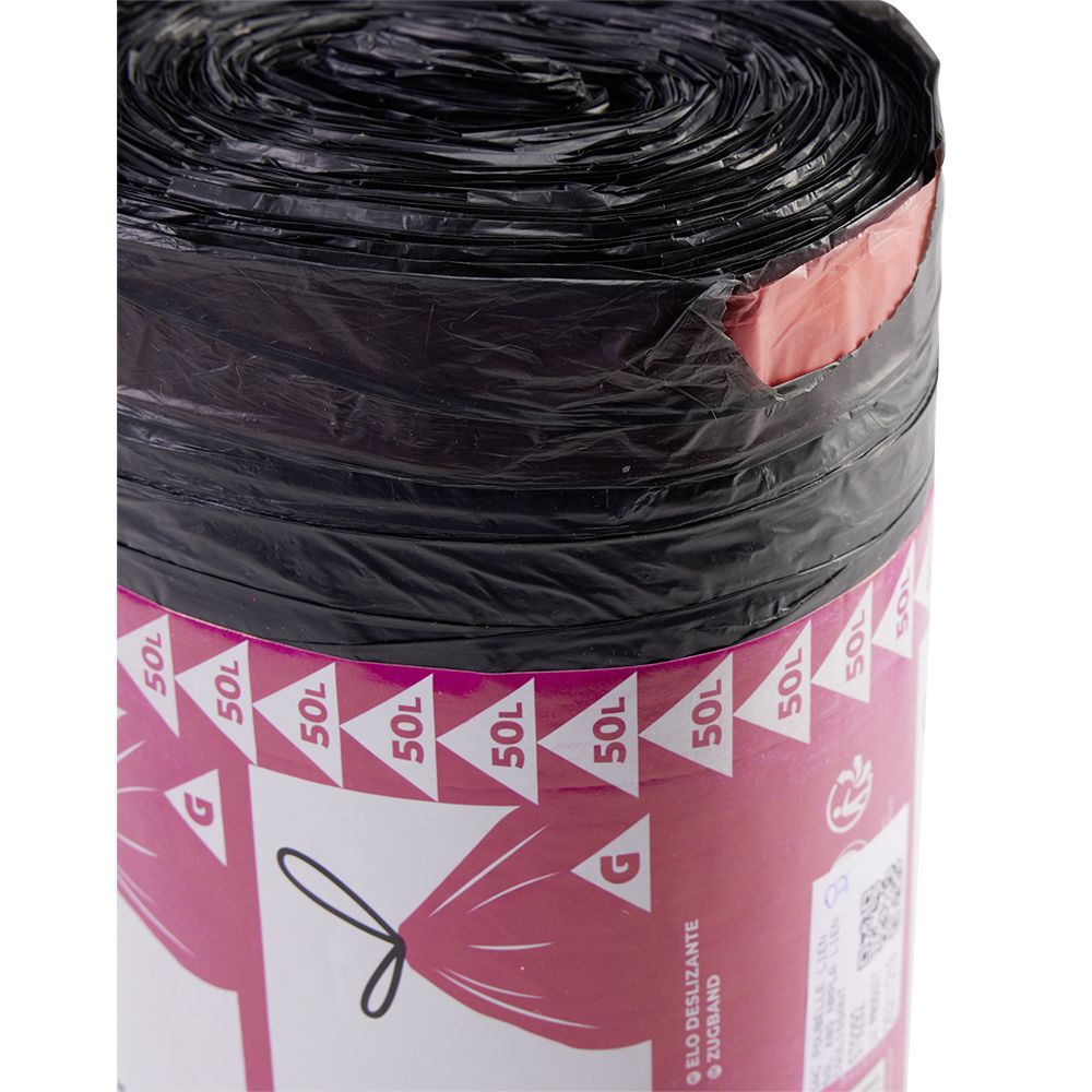 Sac poubelle noir lien coulissant 50L x80
