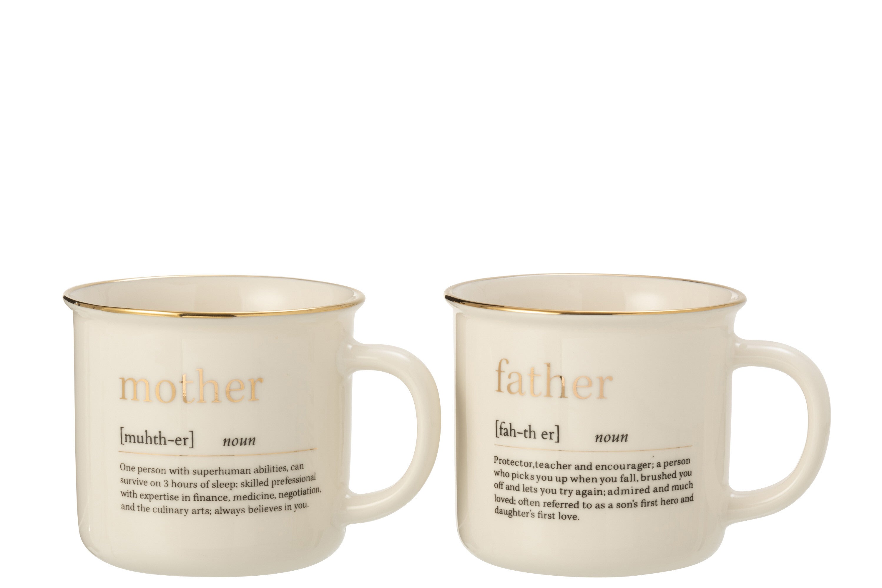 J-Line mok Boodschap Mother Father - keramiek - goud - 2 stuks