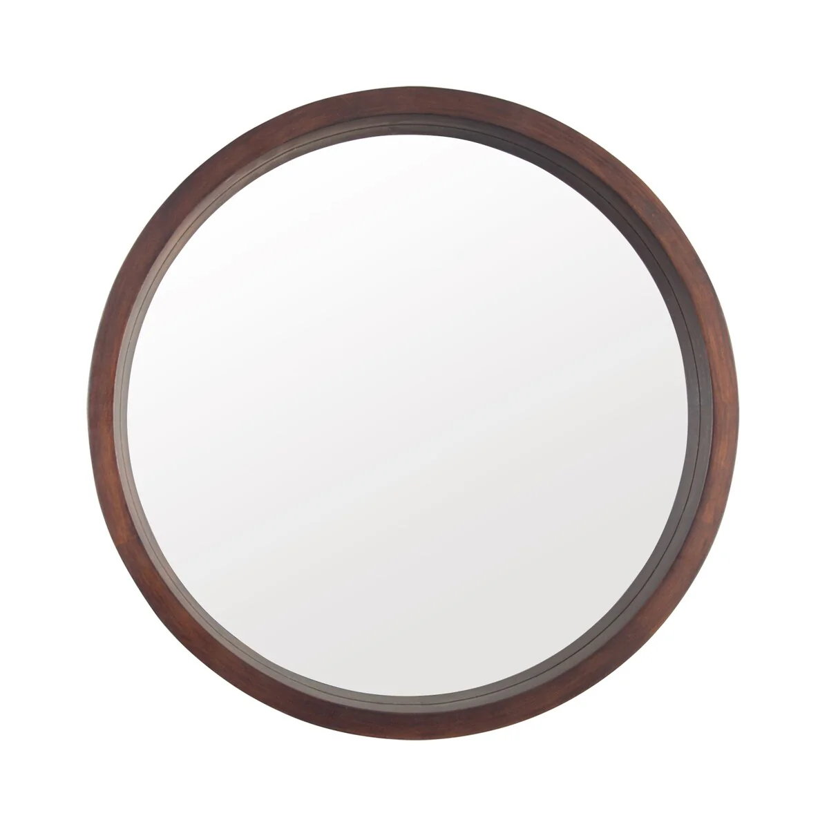 Circle Mirror with Wood Frame,Walnut Brown, 30in
