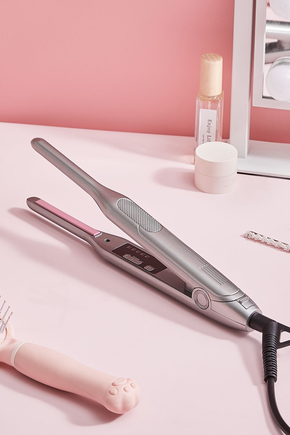 Living and Home 2 in 1 Hair Straightener and Curler LCD Temperature Control Dual Voltage Auto Shut Off,Professional Hair Straightener and Curler
