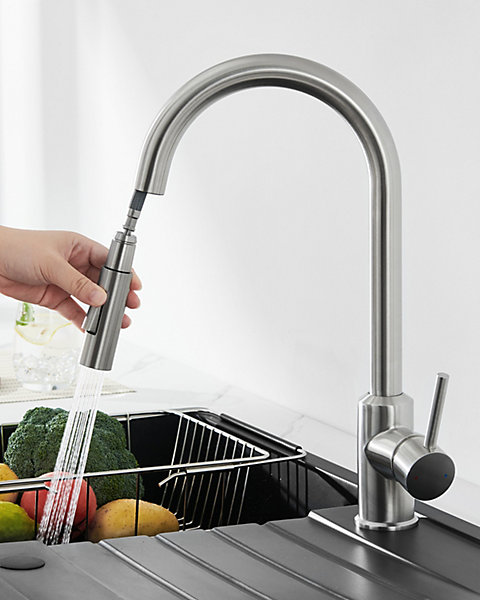 Mitigeur Cuisine avec Douchette, CECIPA MAX Robinet Cuisine Extractible avec 2 Modes de Pulvérisation Brossé