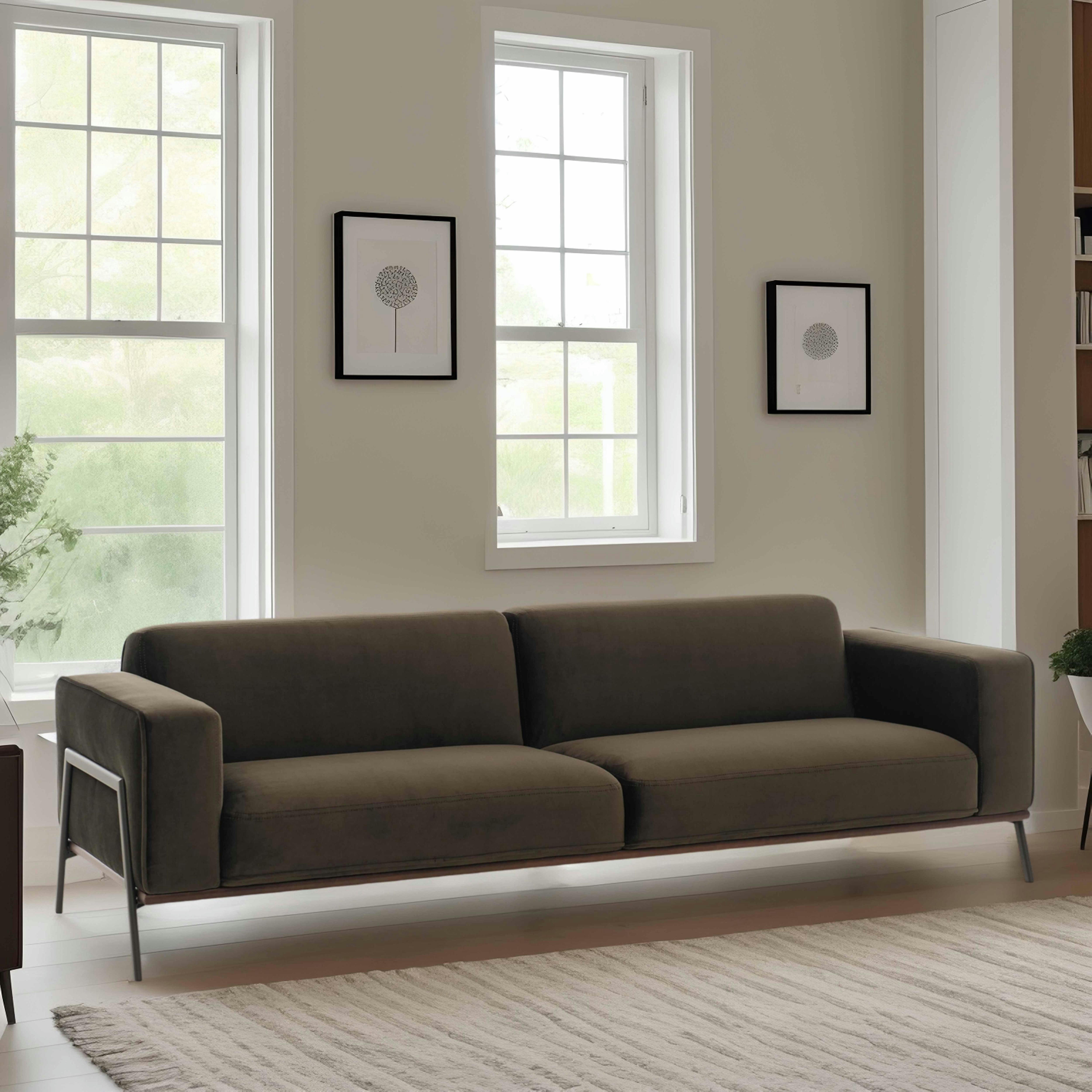 VIGGO - Canapé en velours 4 places kaki