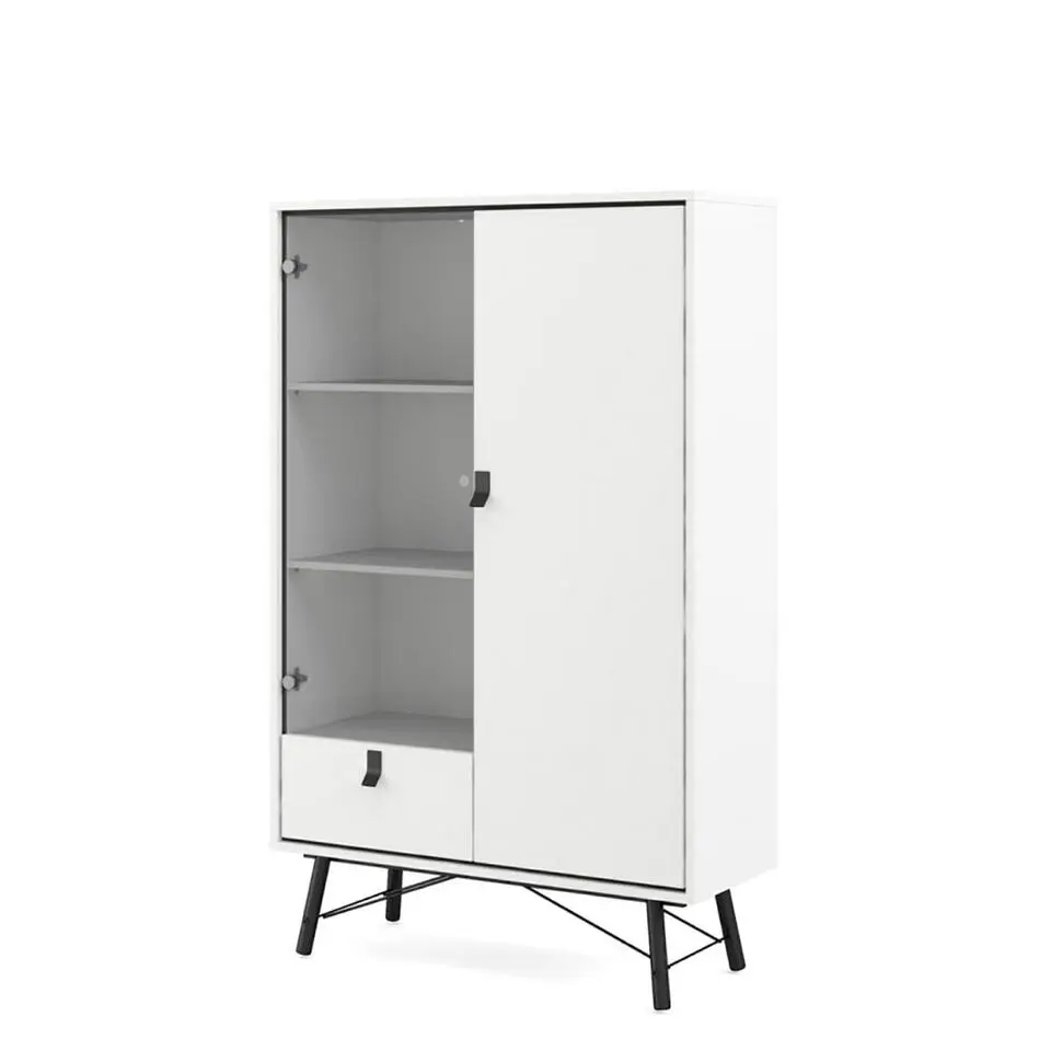 Hioshop Rye vitrinekast 1 glazen deur- 1 deur- 1 lade mat wit