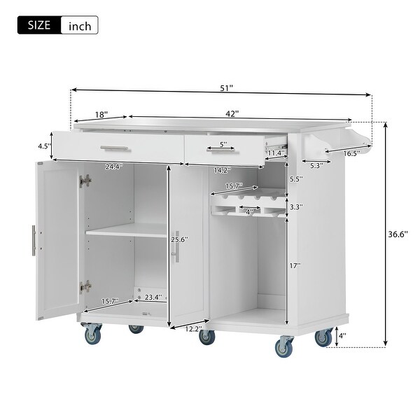 Kitchen Island Cart with Stainless Steel Top and Large Storage Space