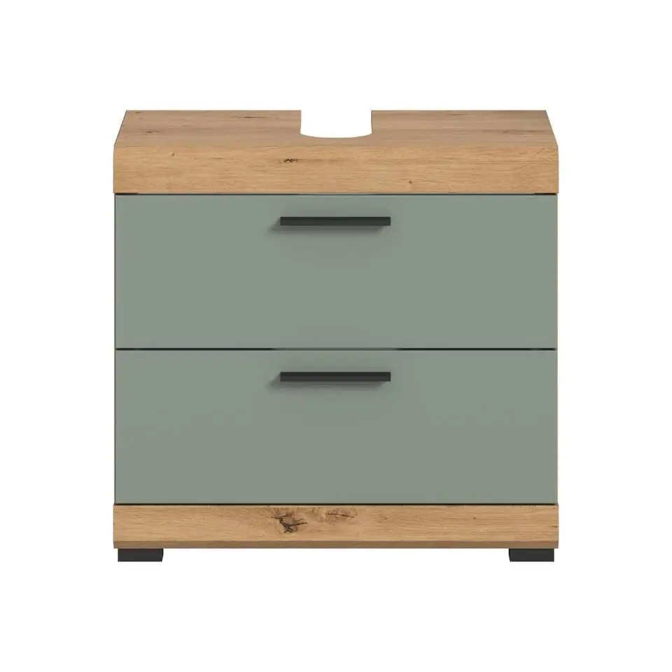 Hioshop Scout wastafel 2 deuren- 2 lades- 2 planken salvie decor- eiken decor