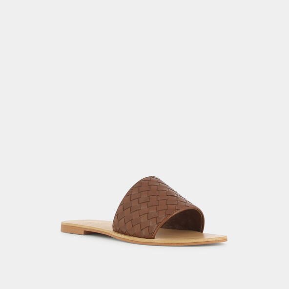 Mules plates tresséesen cuir cognac | WILLY