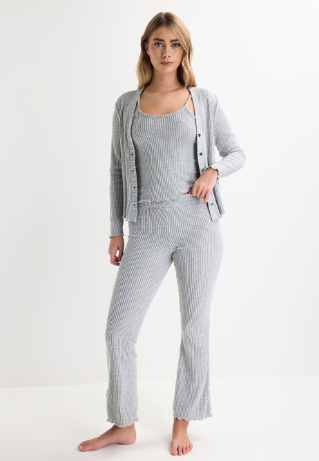 Womens Grey Ribbed Pyjama Bottoms
