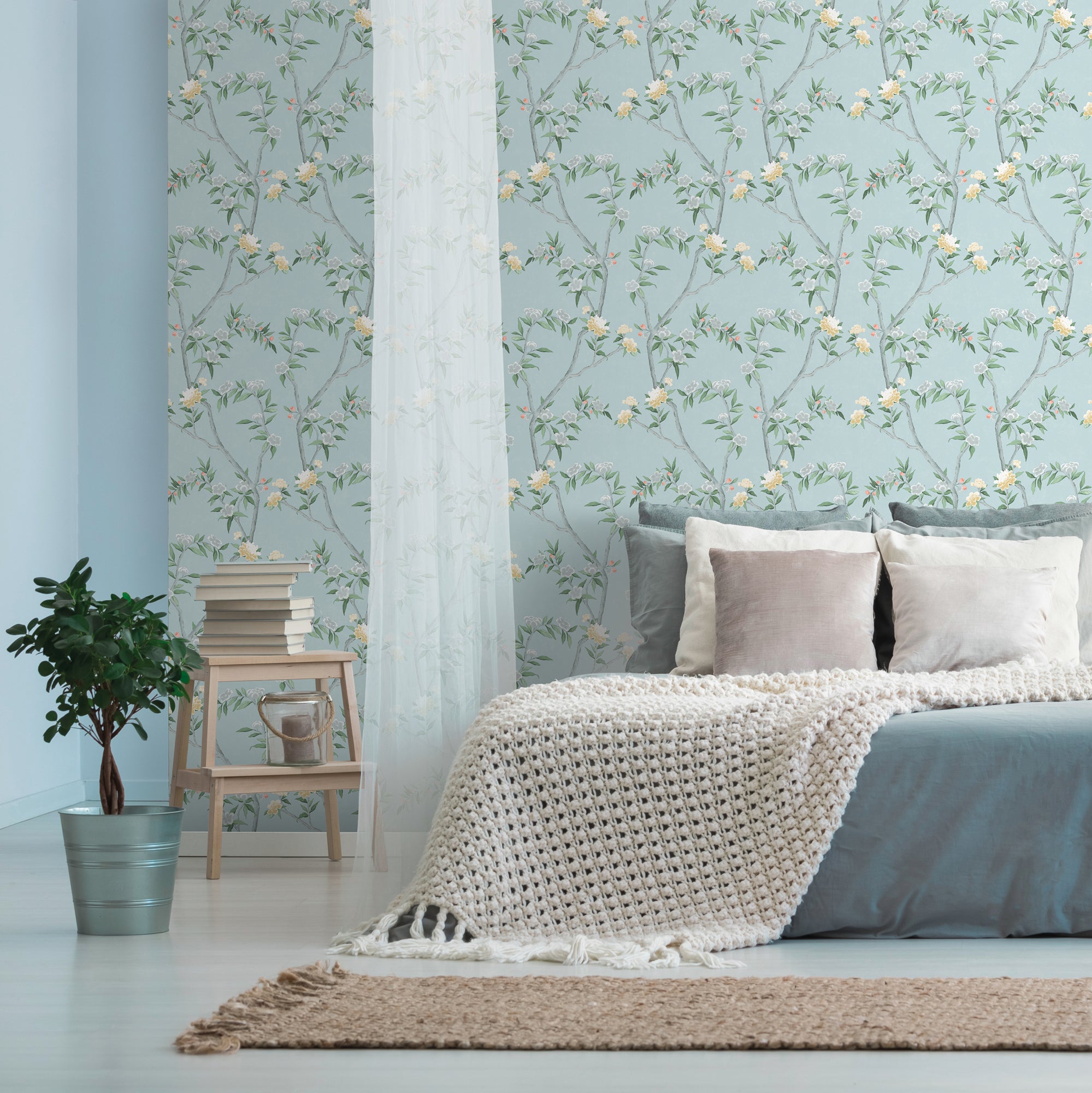 Sanders & Sanders behang bloemen lichtblauw - 53 cm x 10 m - 640162