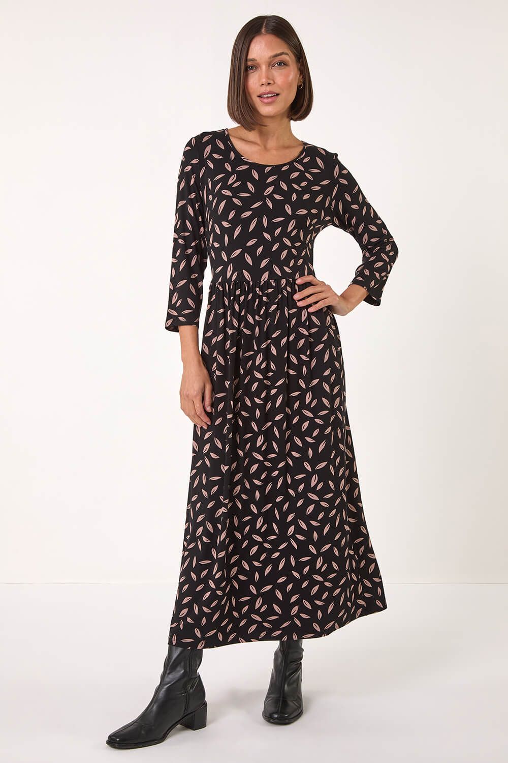 Roman Scattered Floral Print Midi Dress