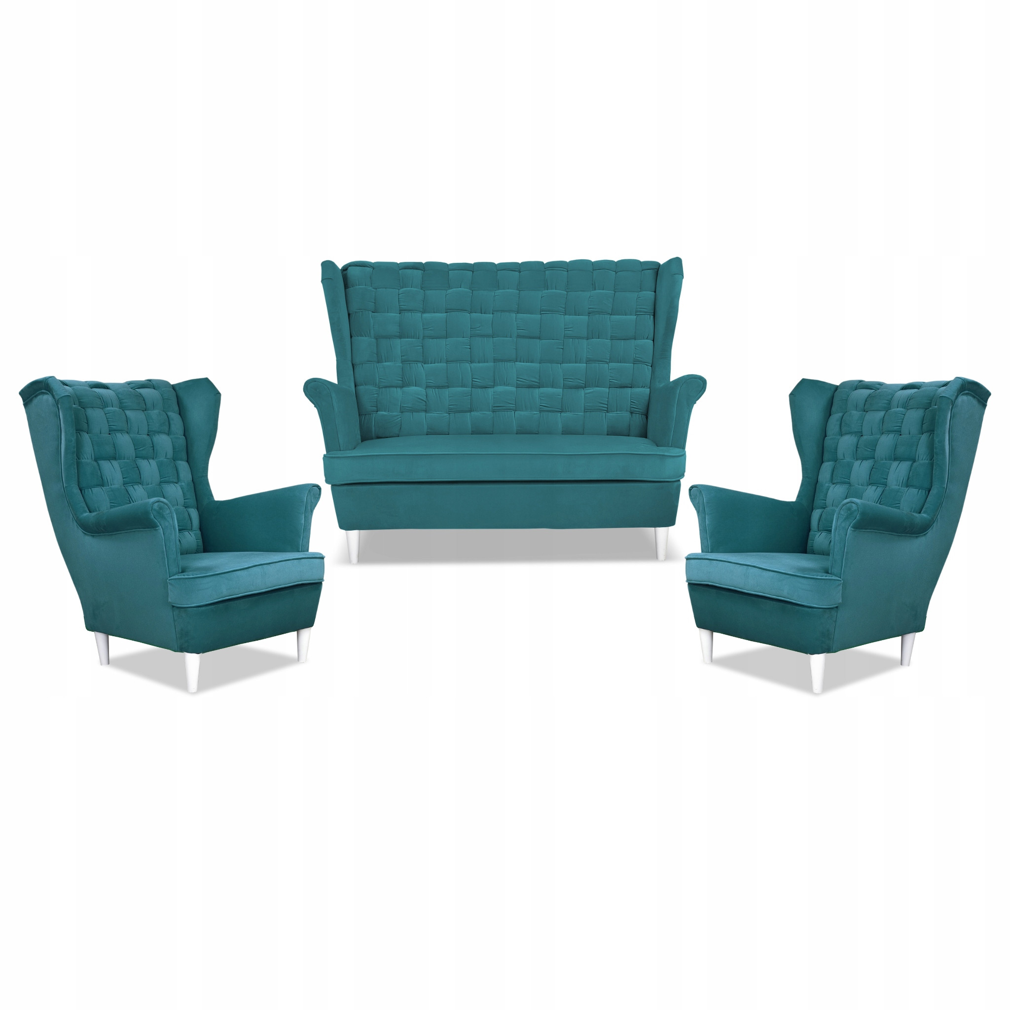Zestaw wypoczynkowy Carol sofa fotele paski Family Meble turkusowy