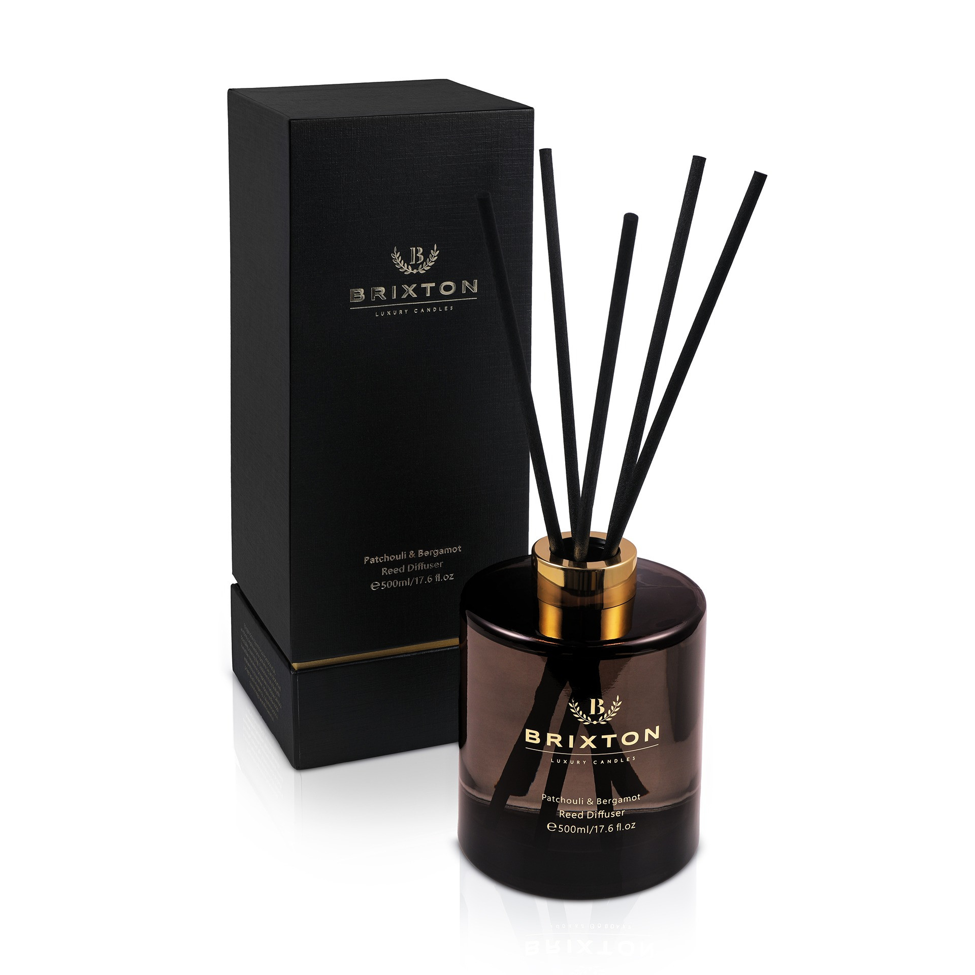 Dyfuzor zapachowy w szkle z patyczkami BRIXTON 500ml Patchouli & Bergamot