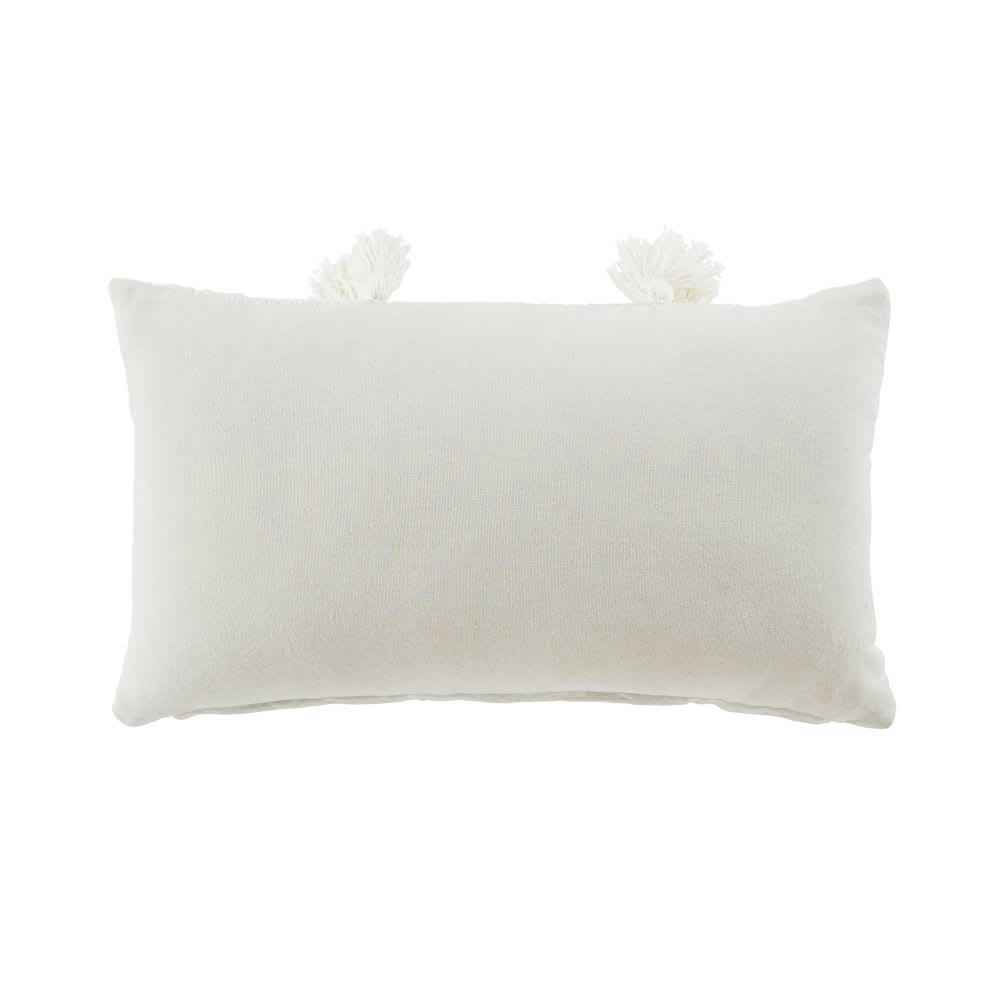 LIMANA - Coussin en coton recyclé tissé beige avec pompons 30x50