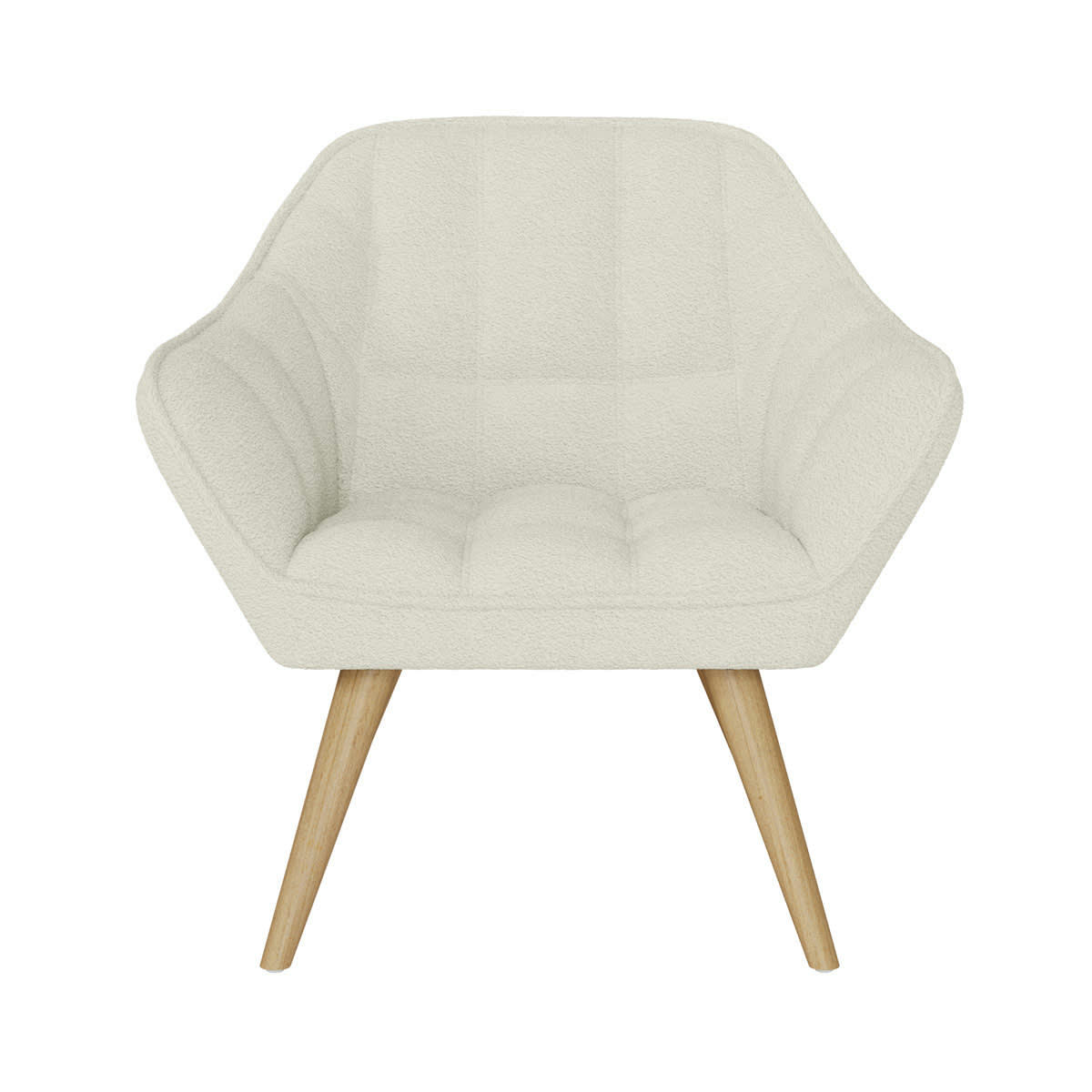 SIMBA - Fauteuil blanc effet laine bouclette pieds bois clair