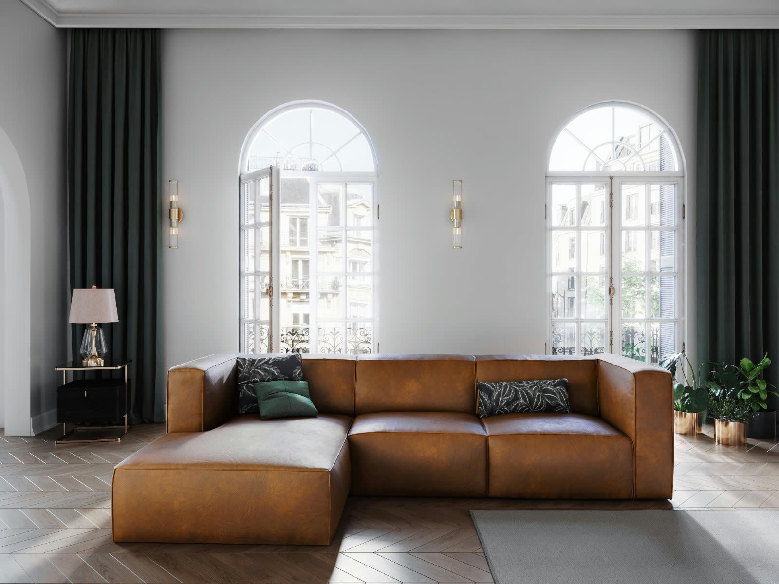 MUSE - Canapé D'Angle Gauche 5 places en Cuir Véritable Marron