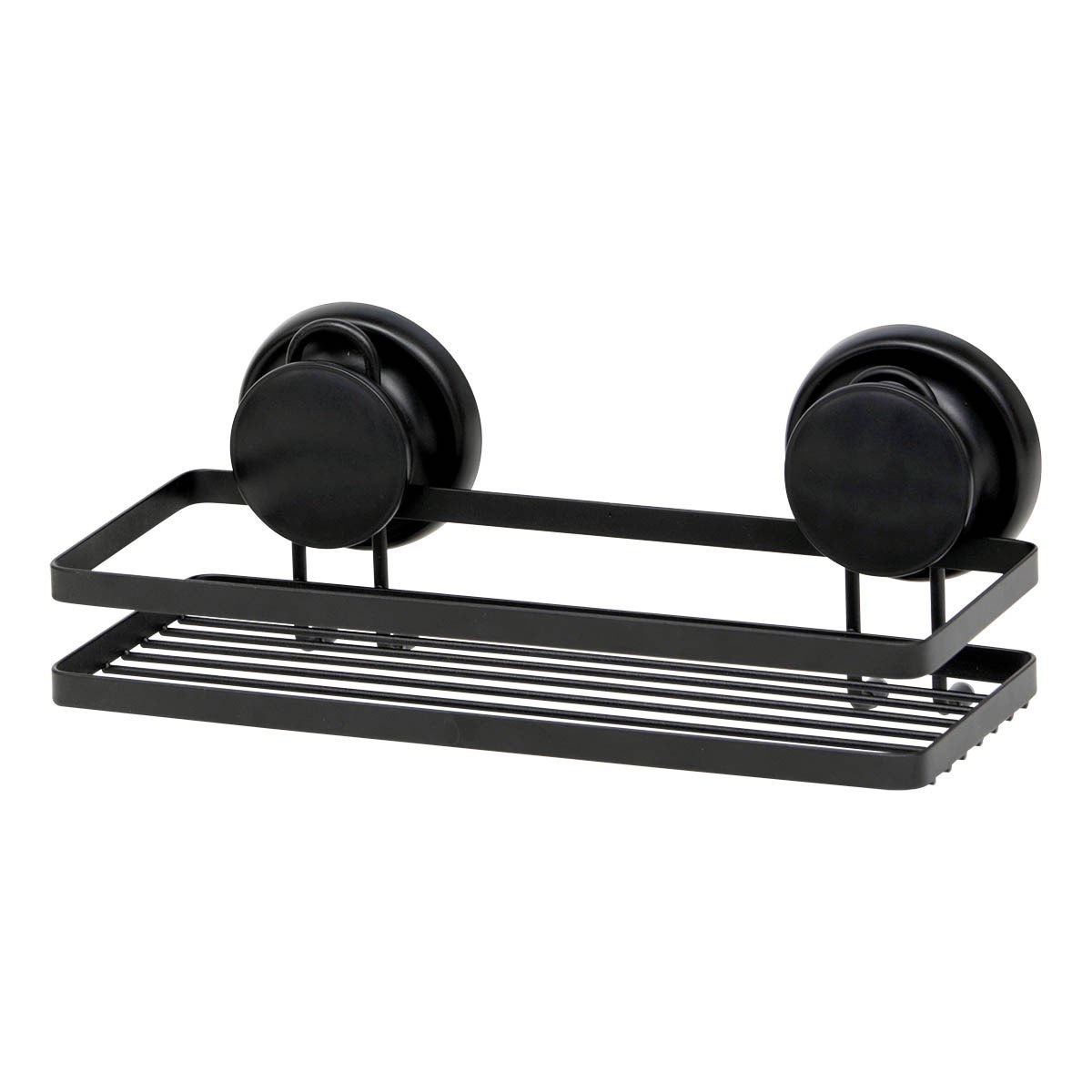 Suporte retangular preto em metal com ventosas