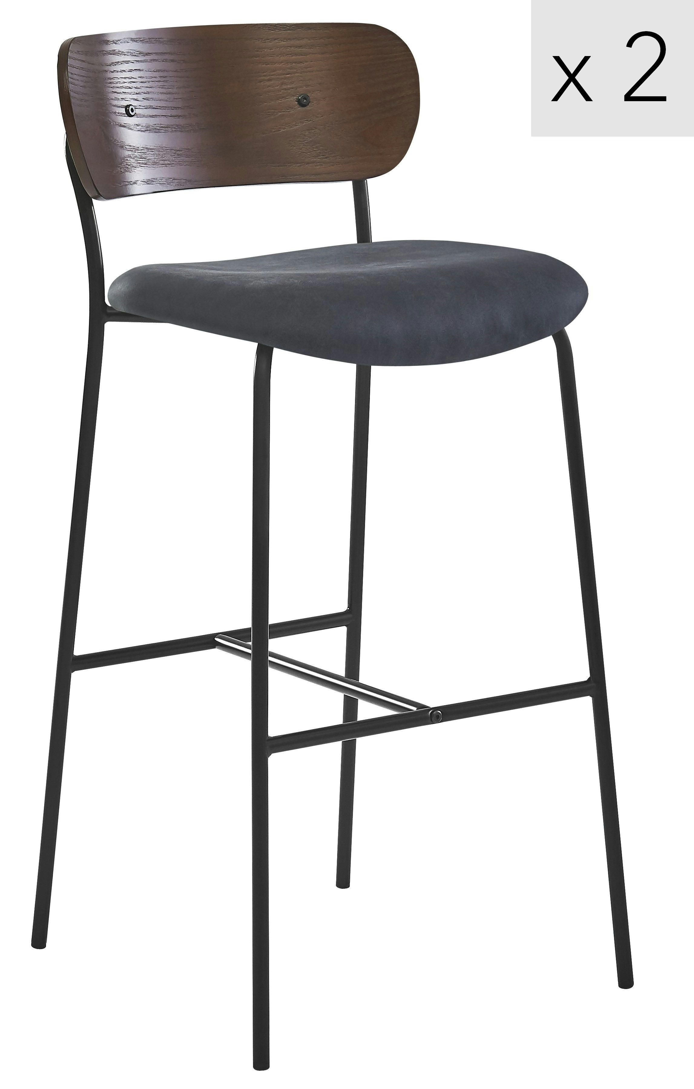 - Lot de 2 tabourets de bar en métal et frêne simili cuir