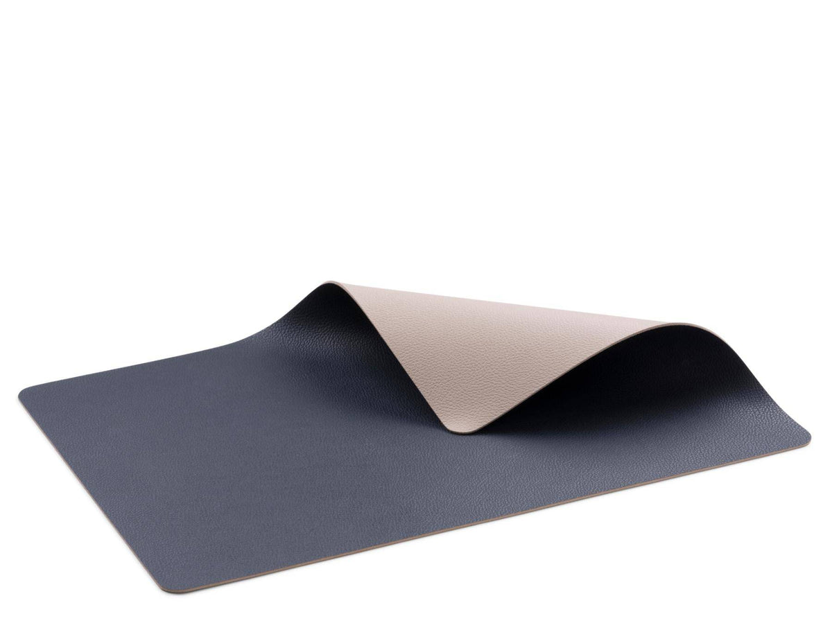 Bitz Placemat kunstleer - dubbelzijdig te gebruiken donker blauw / Zand 46 x 33 cm - set van 4 stuks