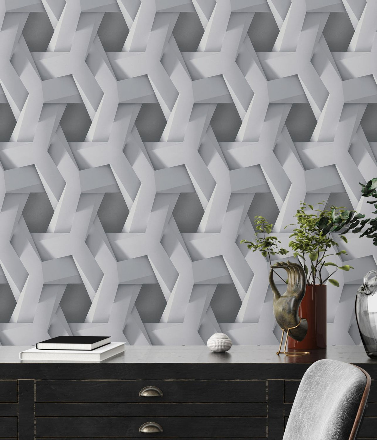 Livingwalls behang 3D-motief grijs - 53 cm x 10.05 m - AS-387212