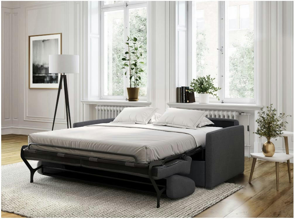 AGATHE - Canapé convertible express 3 places en tissu gris foncé - 140x190cm