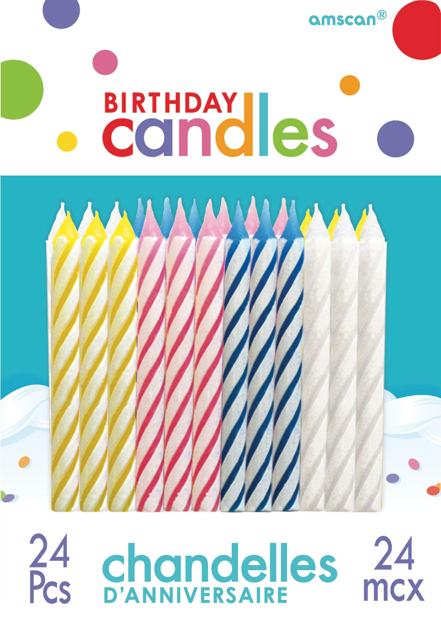 Spiral Birthday Candles, Blue/White/Pink, 24-pk