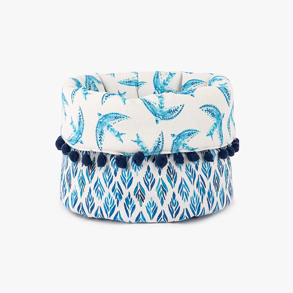 Cesto do Pão Reversível com Pássaros e Folhas Azuis BLUE BIRD
