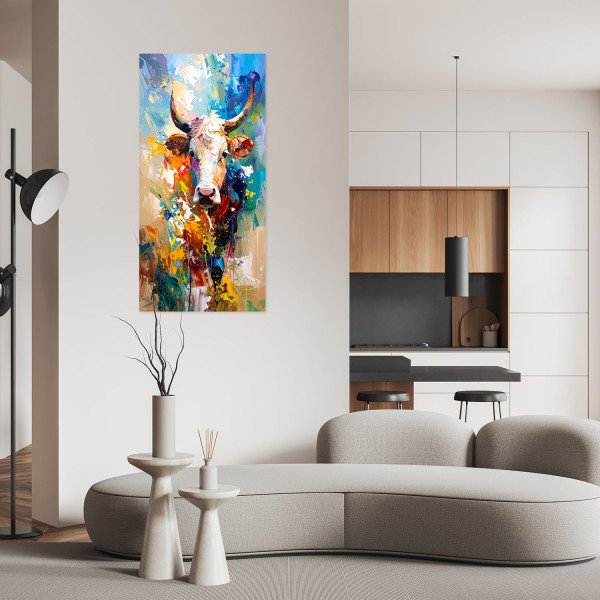 Naklejka na ścianę Feeby Kolorowa Krowa Byk Zwierzęta Malowany 40x80