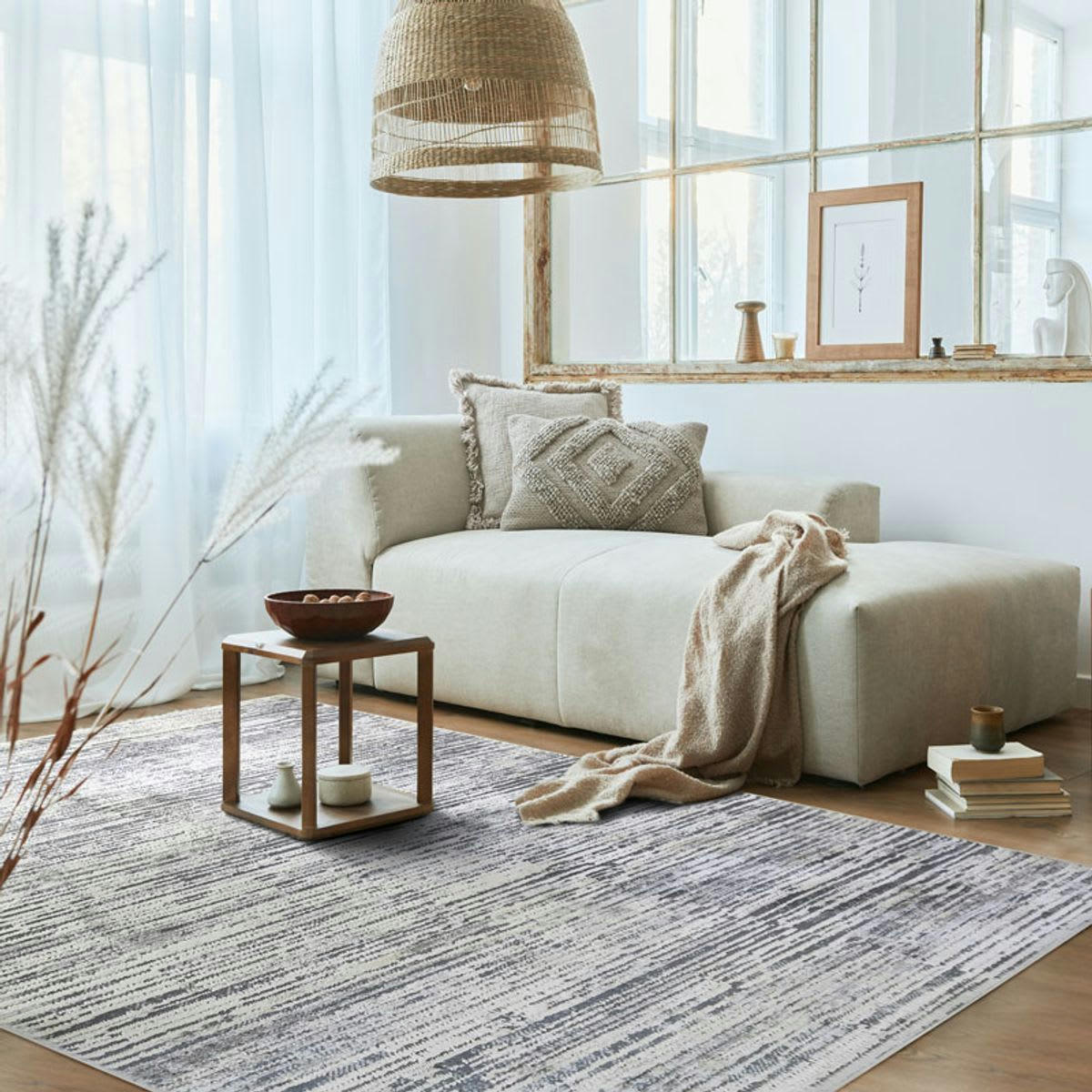 VESTALE - Tapis extra-doux motif lignes gris crème 120x170