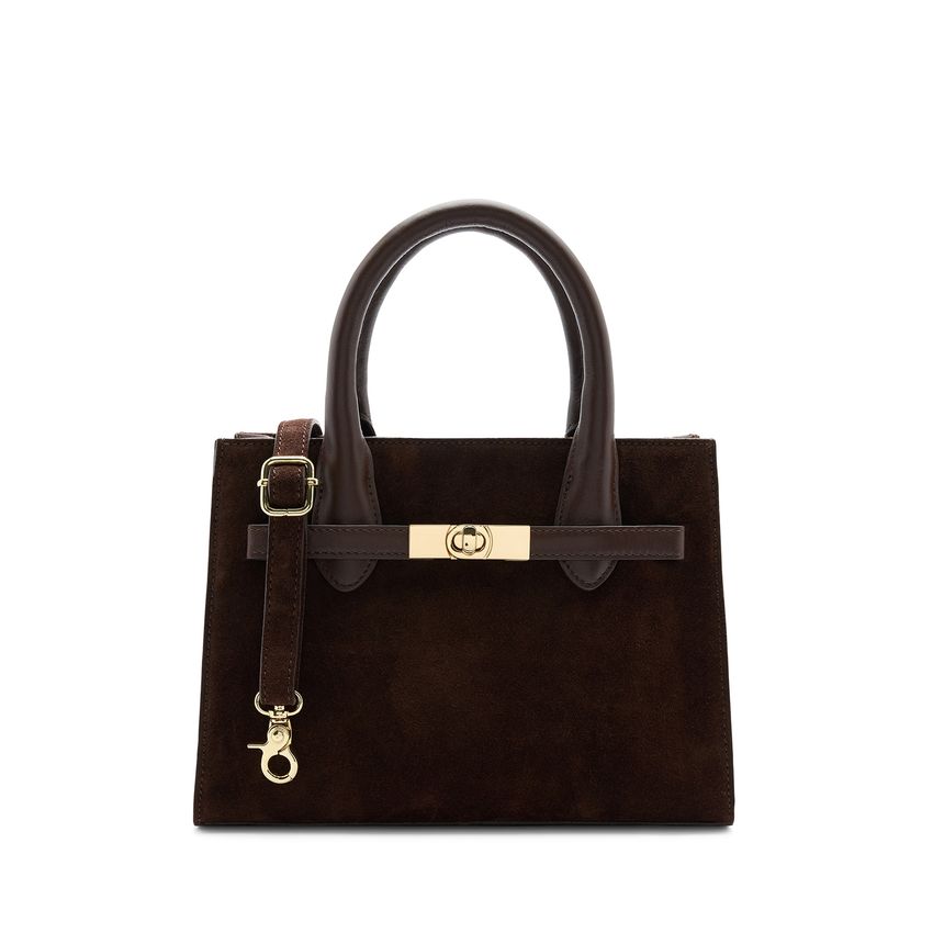 Manfield Donkerbruine suède handtas