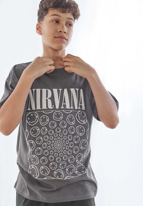 Older Boys Charcoal Nirvana Band T-Shirt