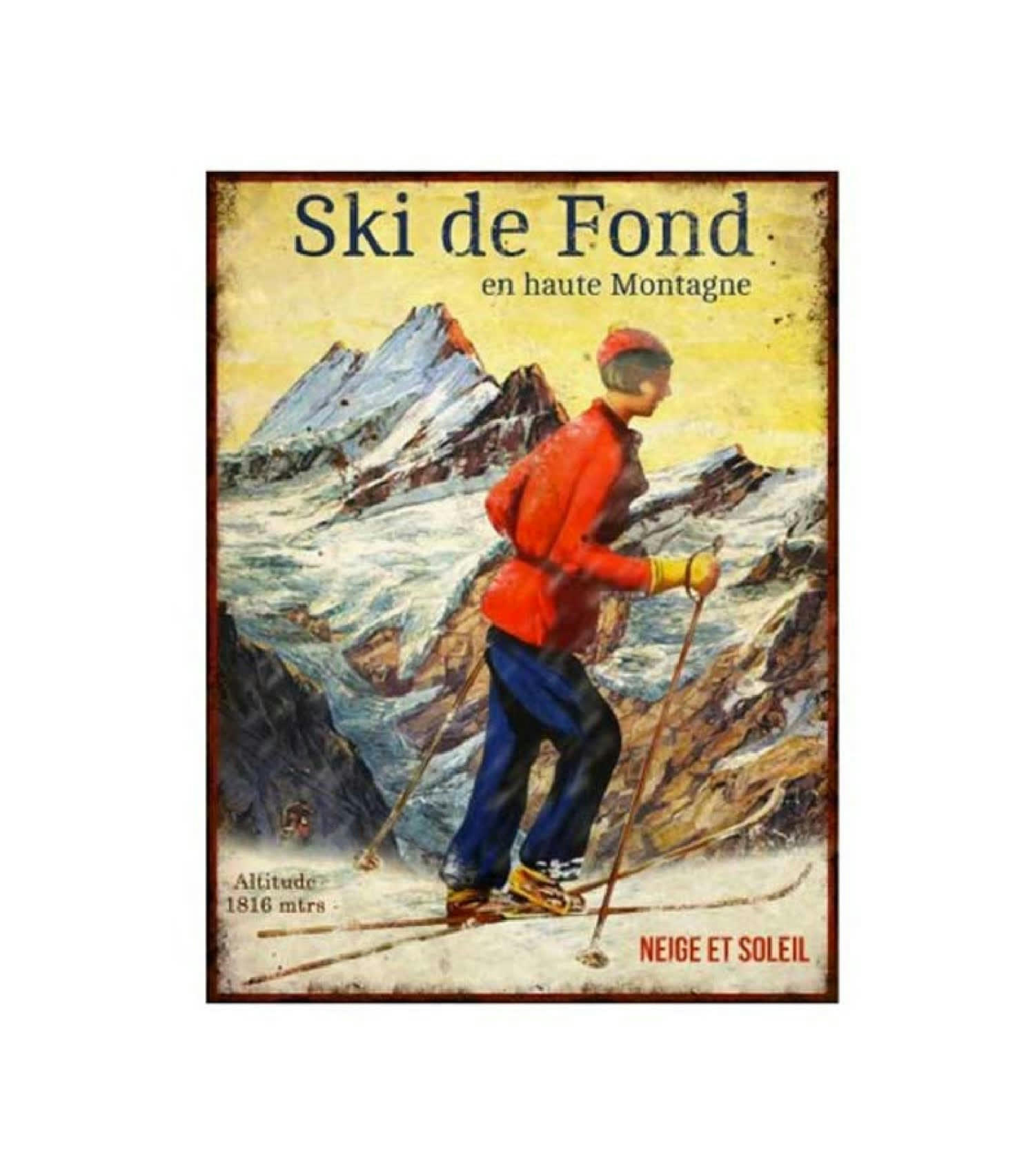 SKI DE FOND - Plaque décorative murale en métal décoration chalet 25x33cm