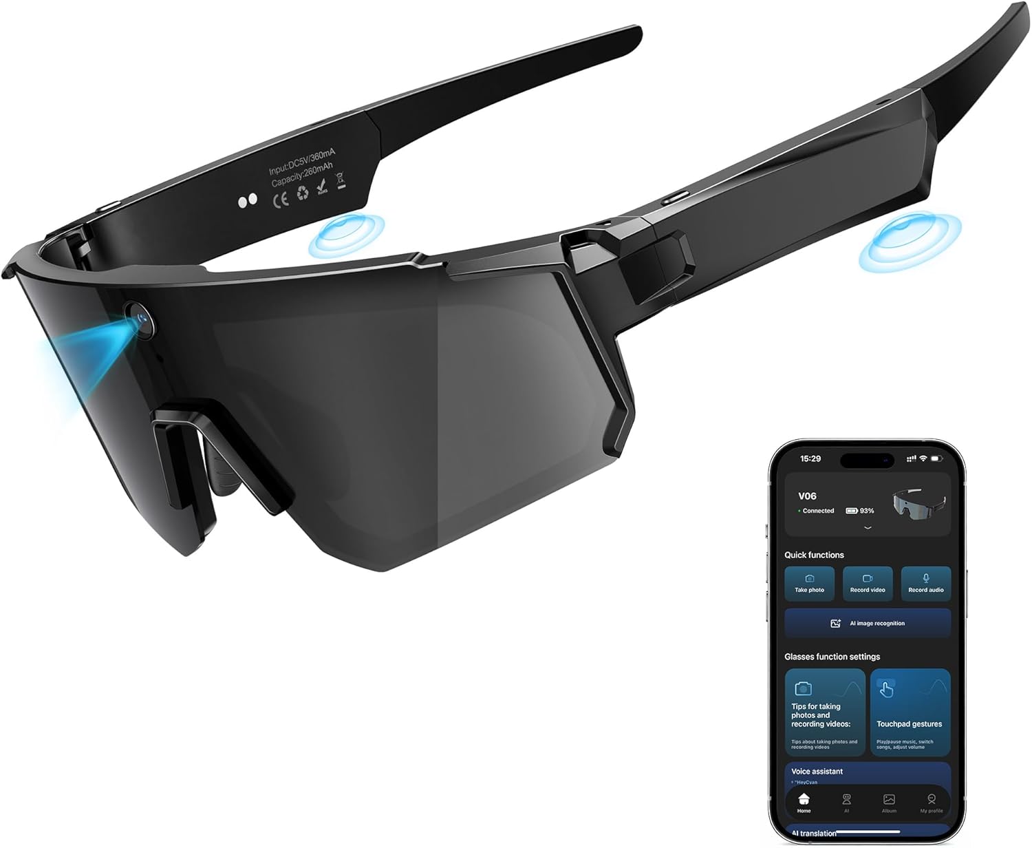 AI Smart Glasses with Camera 4K  Video Recording Glasses with Camera  Polarized Sports Sunglasses with EIS Stabilization  Dual Mic Noise Canceling  IP66  ChatGPT Enabled