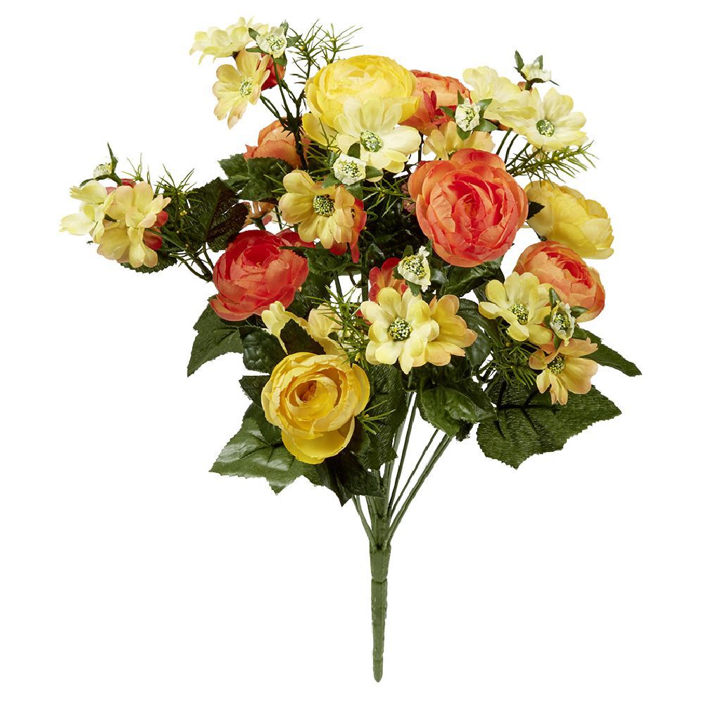 Piquet camélia marguerite H52 cm orange - Fleur artificielle 18 têtes