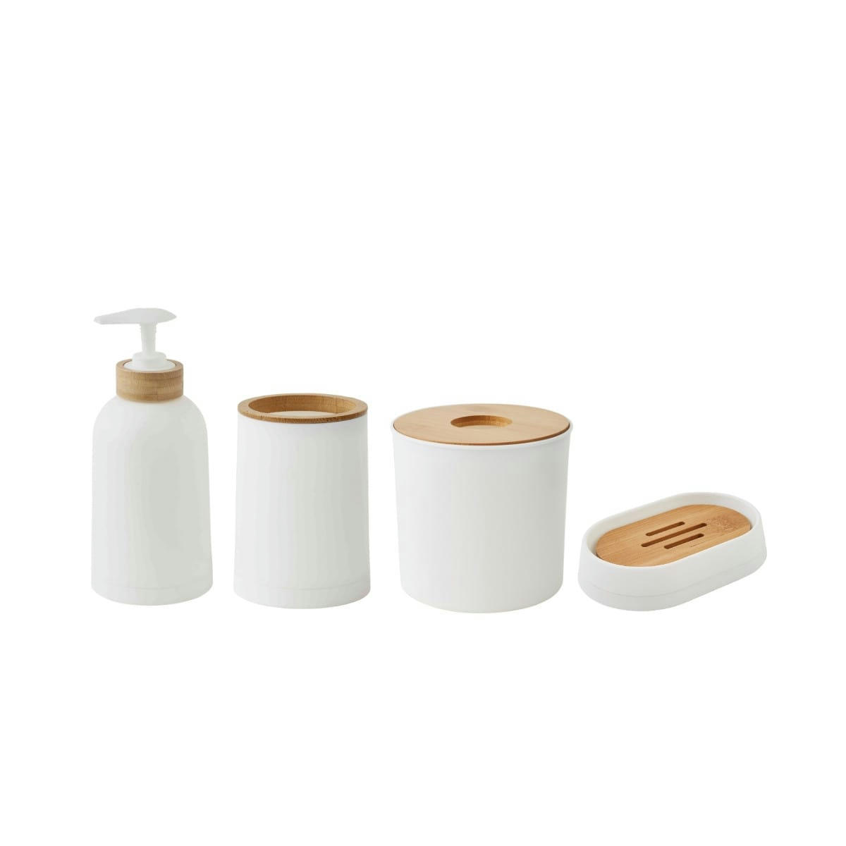 PRIMA - Set de salle de bain 4 pièces bis en plastique et bambou blanc