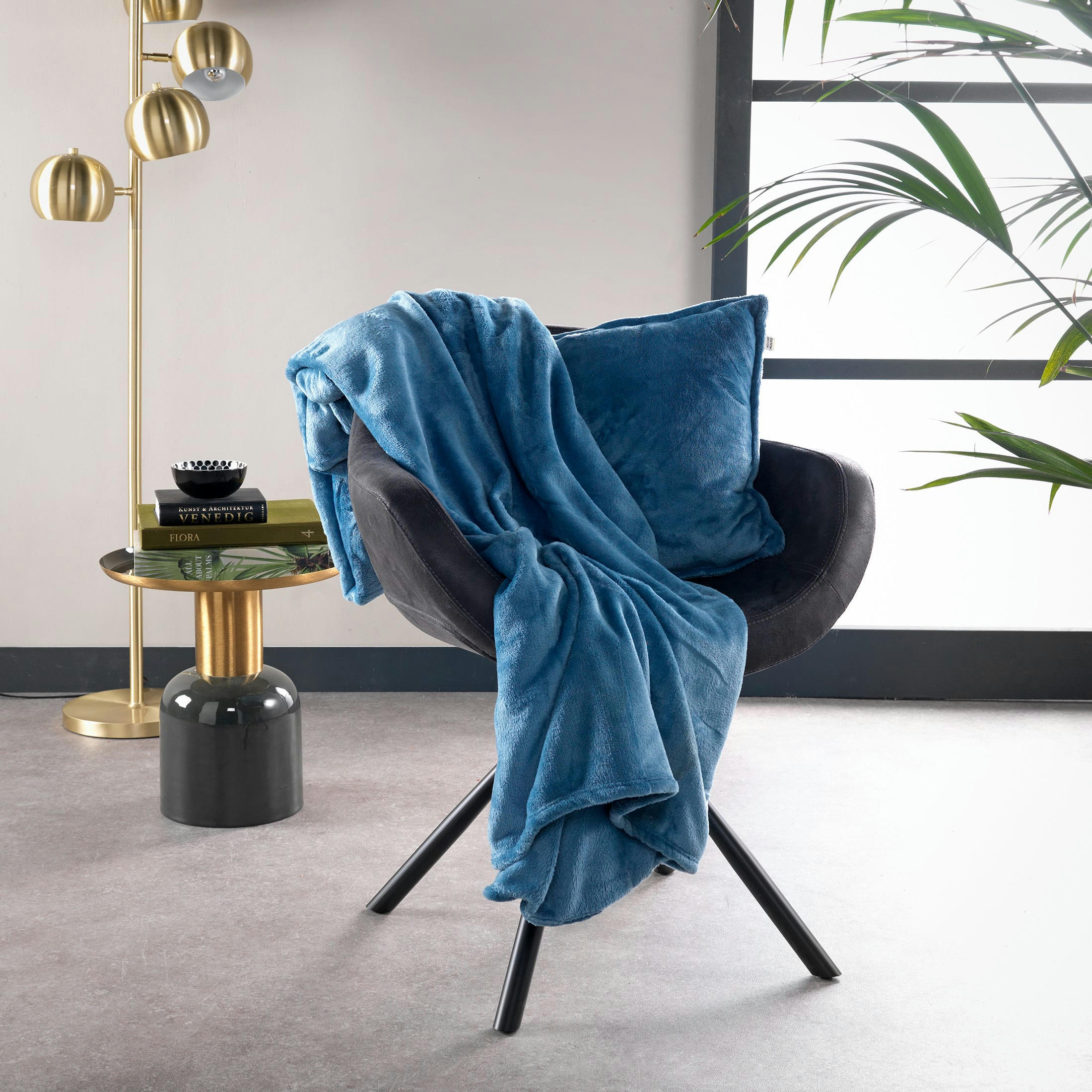 BILLY - Plaid bleu fleece 150x200 cm uni