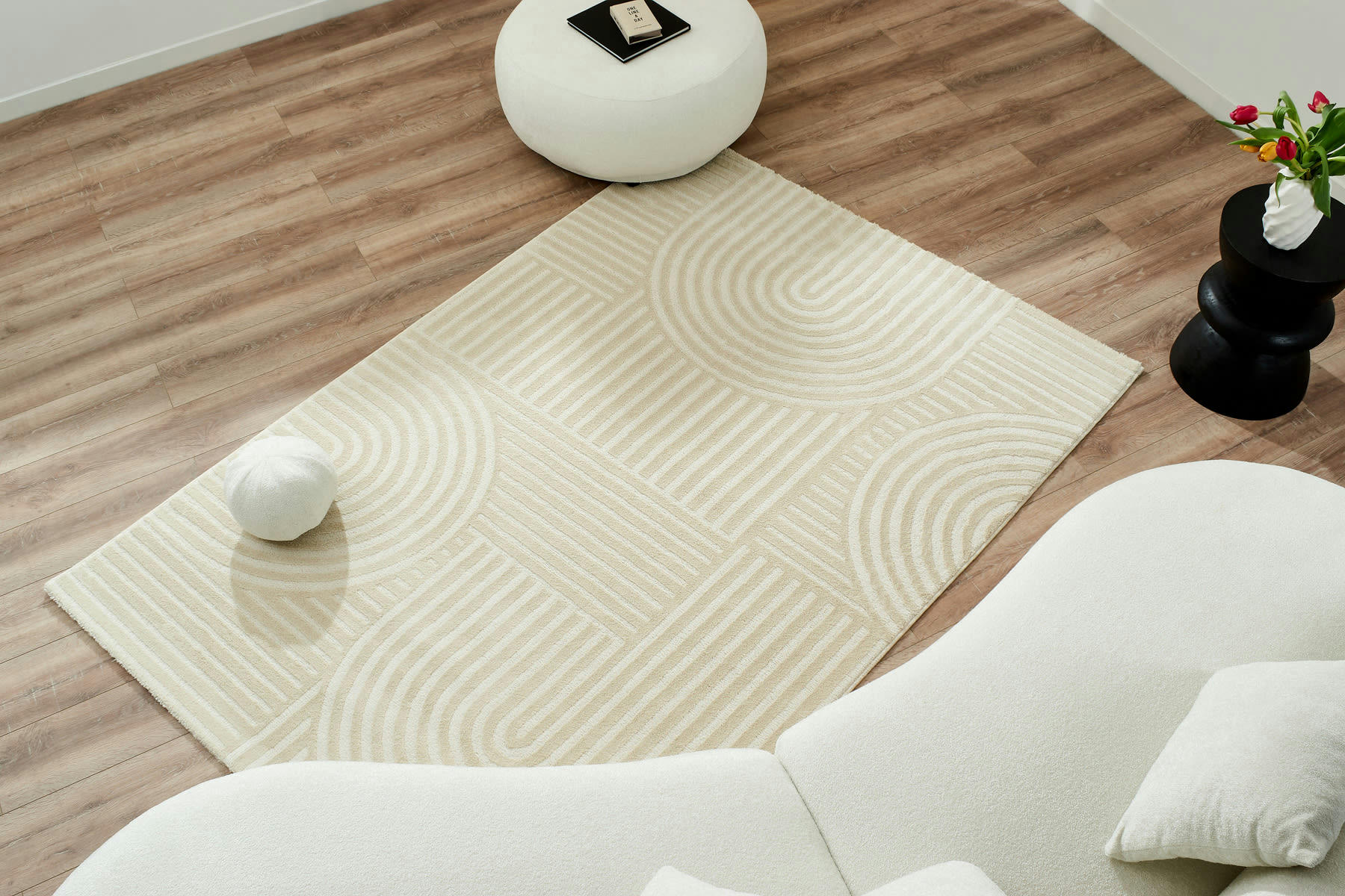 BIANCA - Tapis crème motif arc relief - 200x290