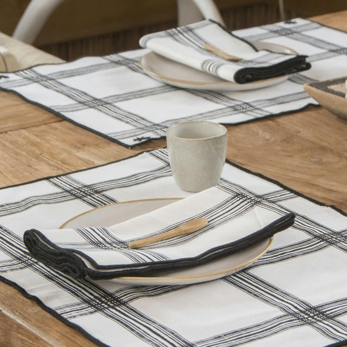 MADRAS - Sets de table (x4) coton  35x50 blanc / noir