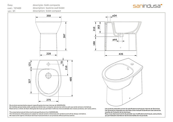 Bidet compact gain de place Easy céramique traditionnelle SANINDUSA a poser au sol blanc