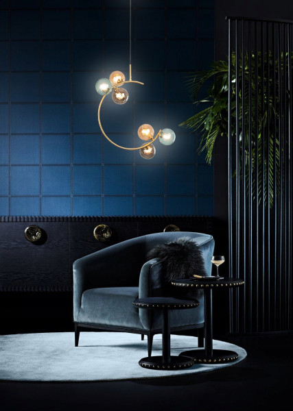 Lampa Sufitowa Wisząca Złota 6 Kul Szklane Wielokolorowe