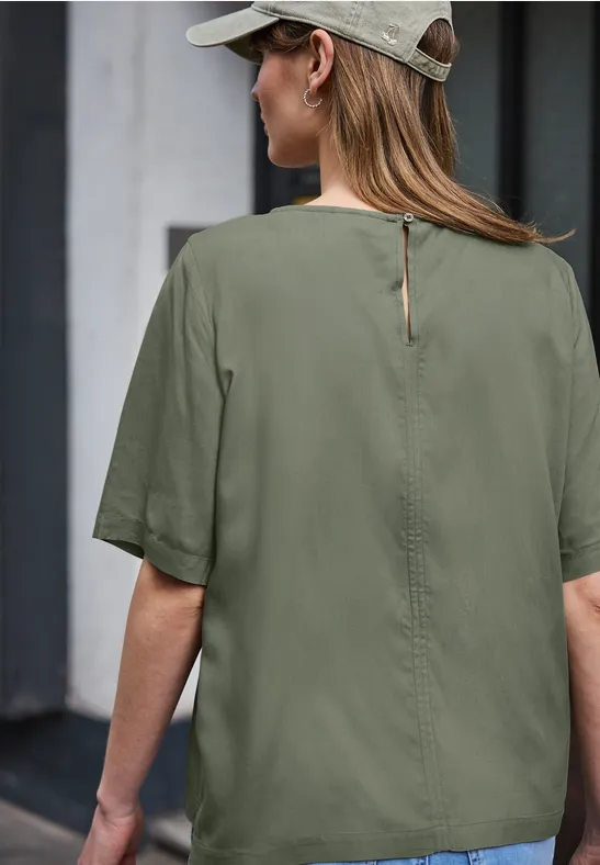 Kurzarm Bluse mit Rundhals in Unifarbe