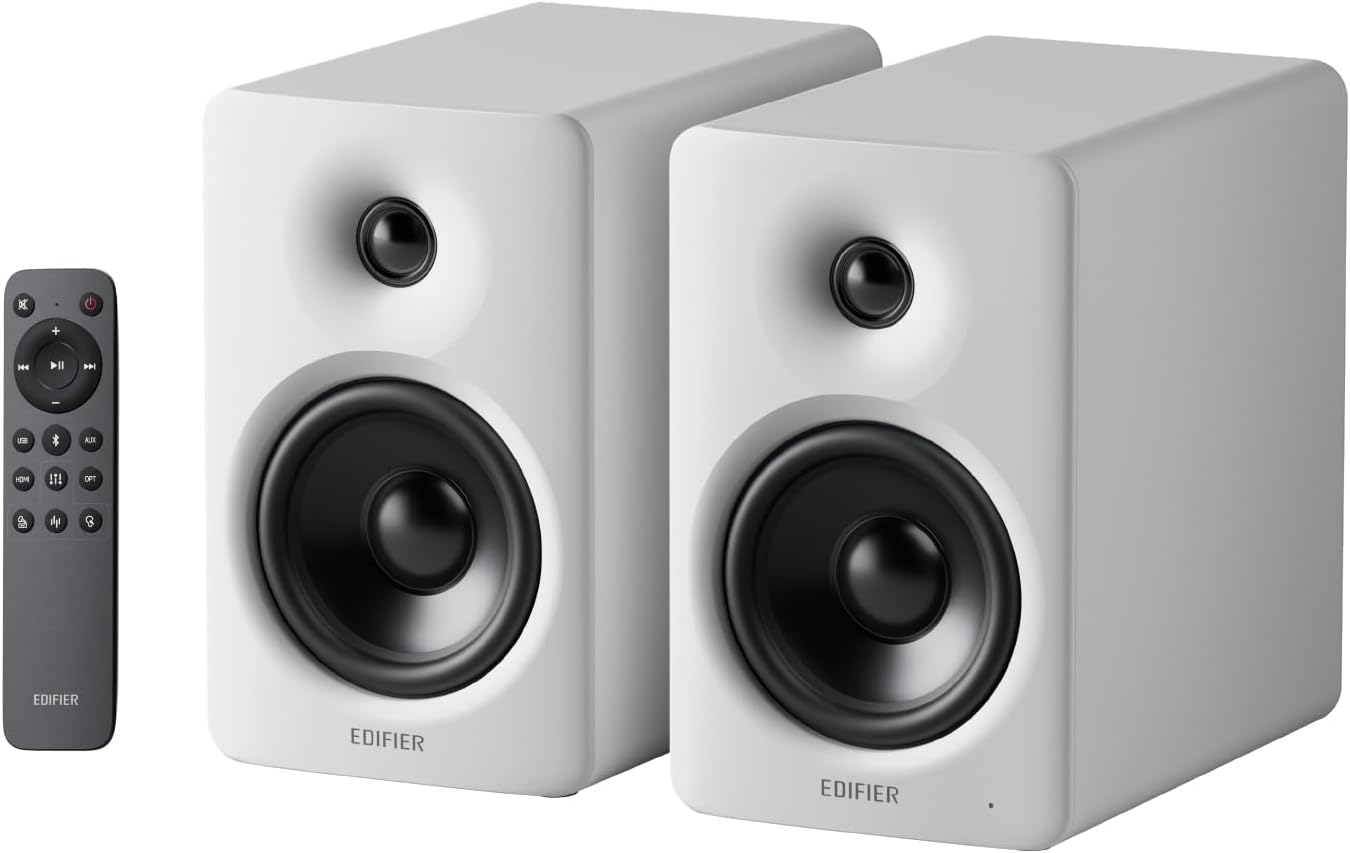 Edifier M90 Computer Speakers, 100W RMS Desktop Speakers, Hi-Res Audio, LDAC,Bluetooth 6.0 Compact Speaker, HDMI eARC/Optical/USB-C/AUX Input, SUB Out Powered Speakers, Remote Control for TV/PC-White