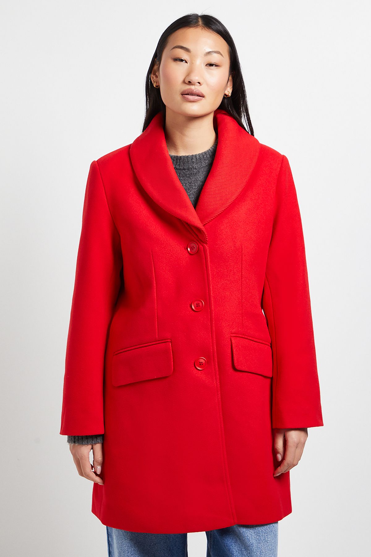 Dorothy Perkins Petite Funnel Collar Single Breasted Midi Coat