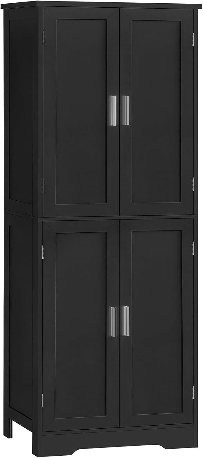 TEENFON 67” Storage Cabinet, Kitchen Pantry Cabinet with 4 Doors and 2 Adjustable Shelves, Cupboard, Tall Bathroom Cabinets for Living Room, Kitchen, Bathroom, Black