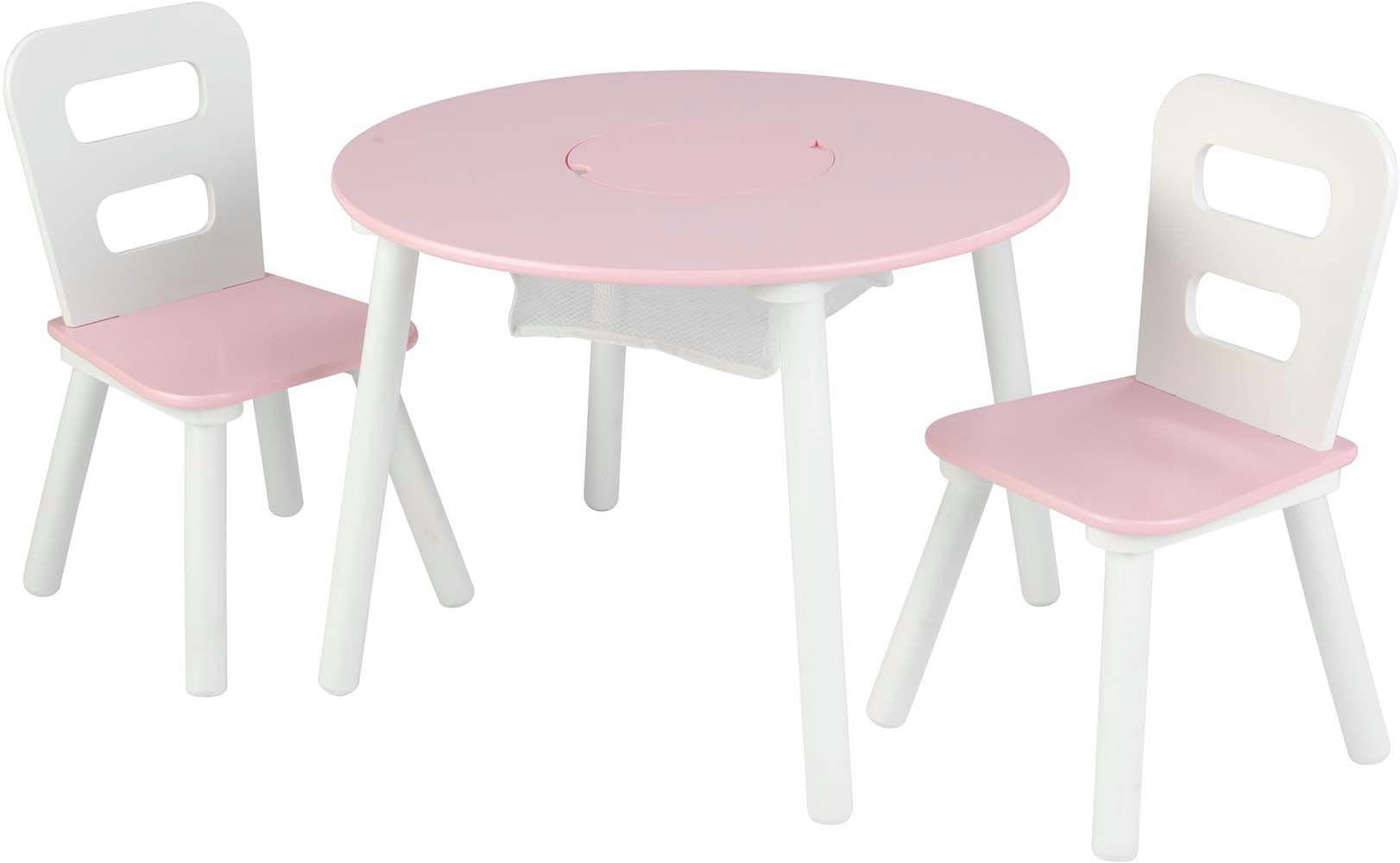 - Ensemble table avec rangement et 2 chaises rose