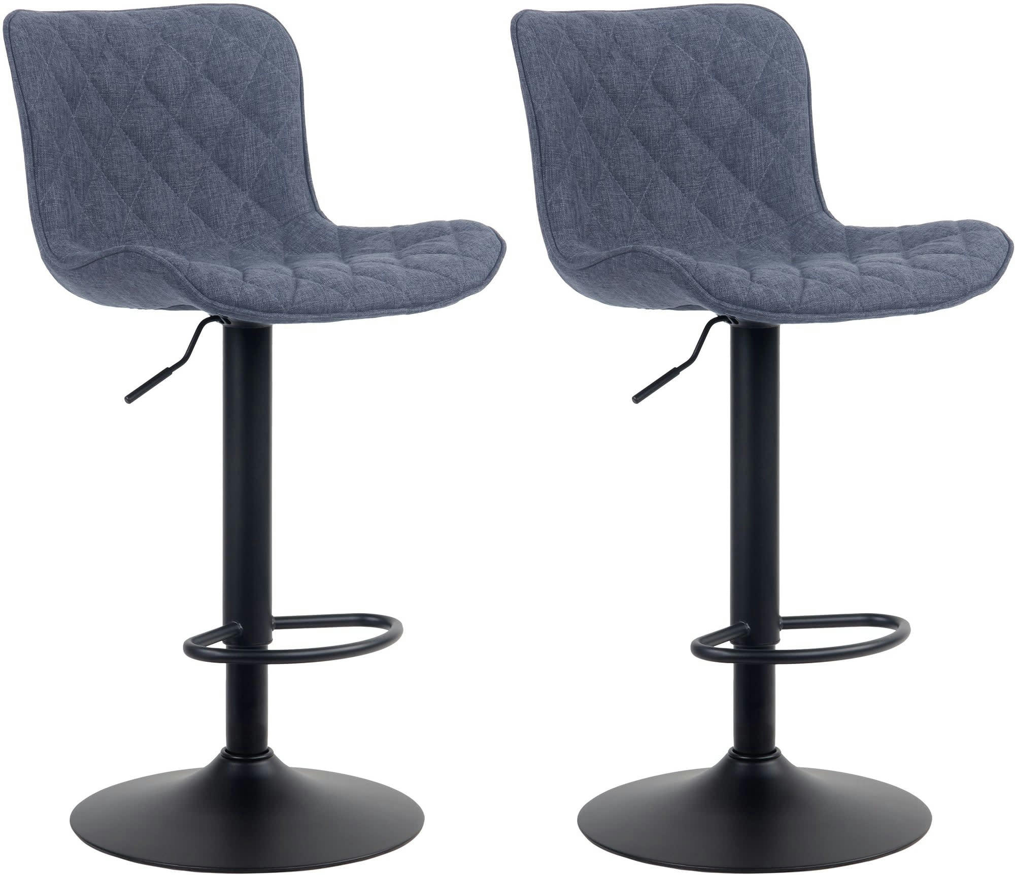 EMMA - Lot de 2 tabourets de bar ajustables pivotants tissu Bleu