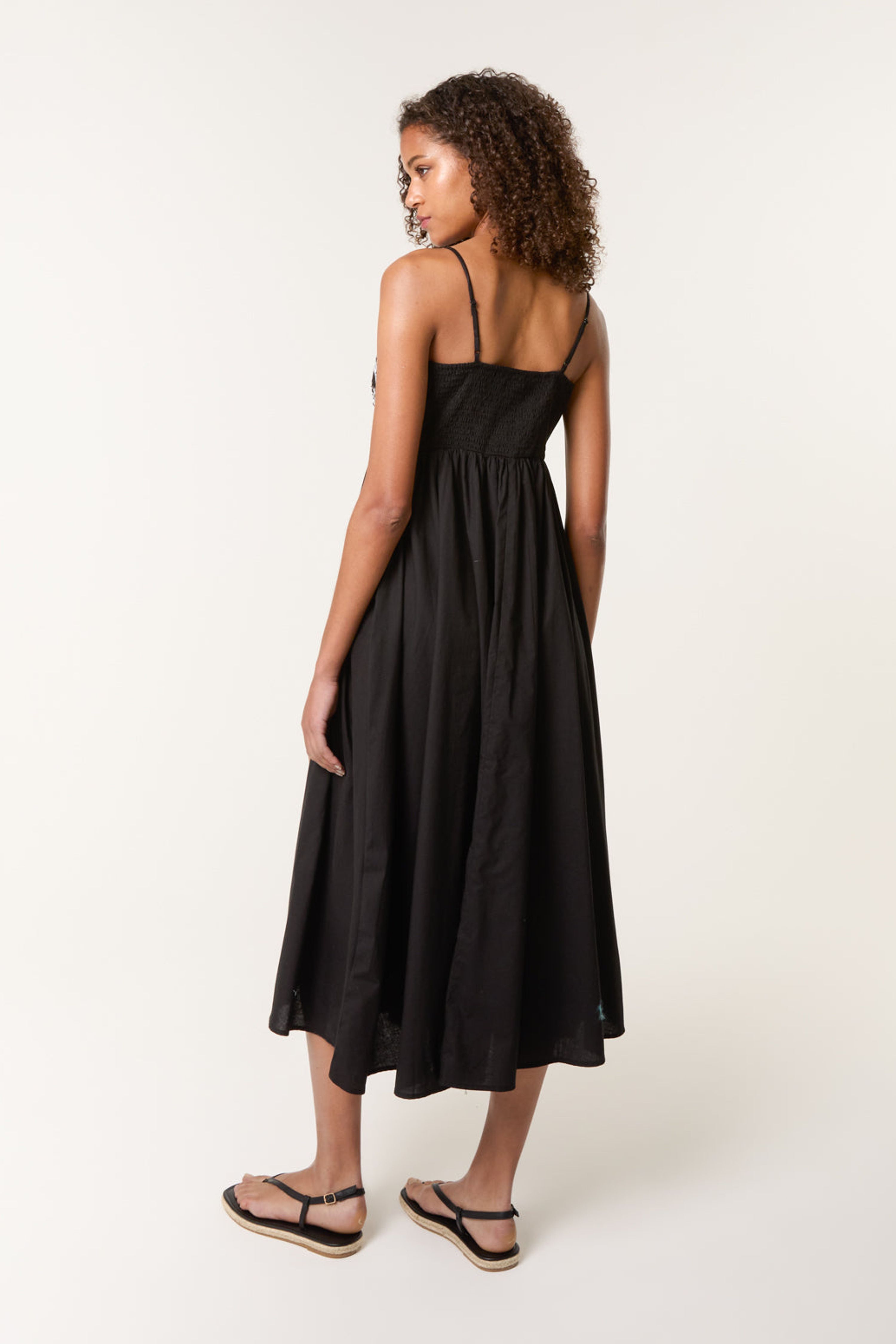 Blue Vanilla Black Embroidered Yoke Strappy Dress