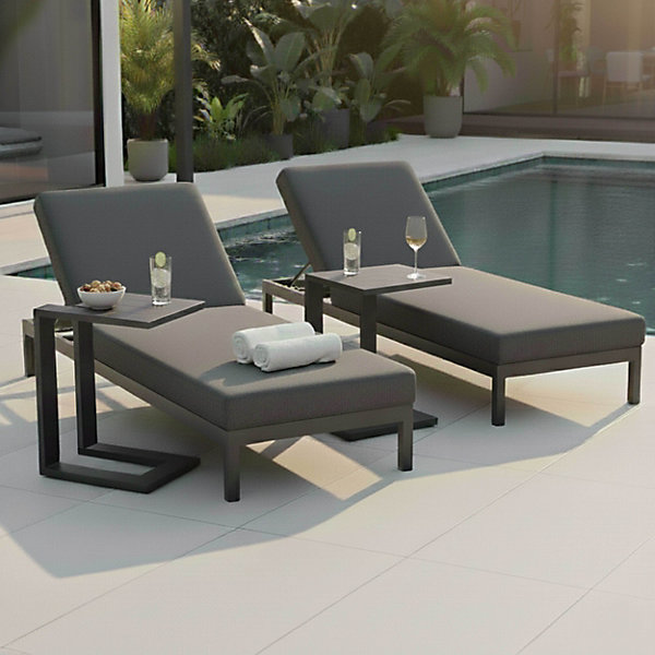Lot de 2 bains de soleil inclinable avec tablettes en aluminium grisOviala