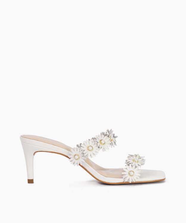 Maltas White - Leather Daisy Embellished Sandals