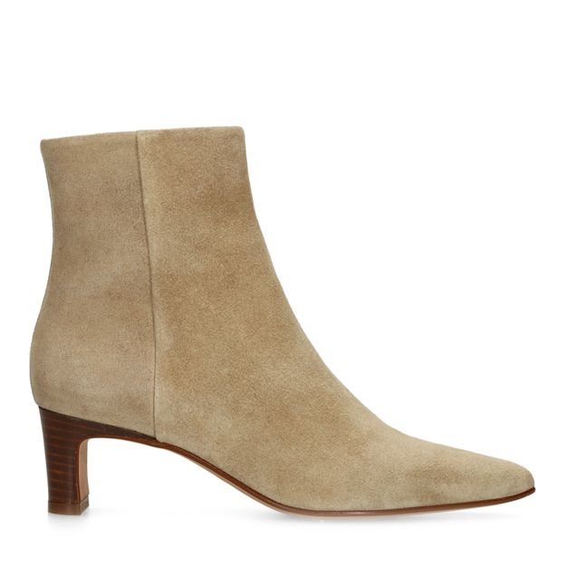 Beige suède enkellaarsjes met hak