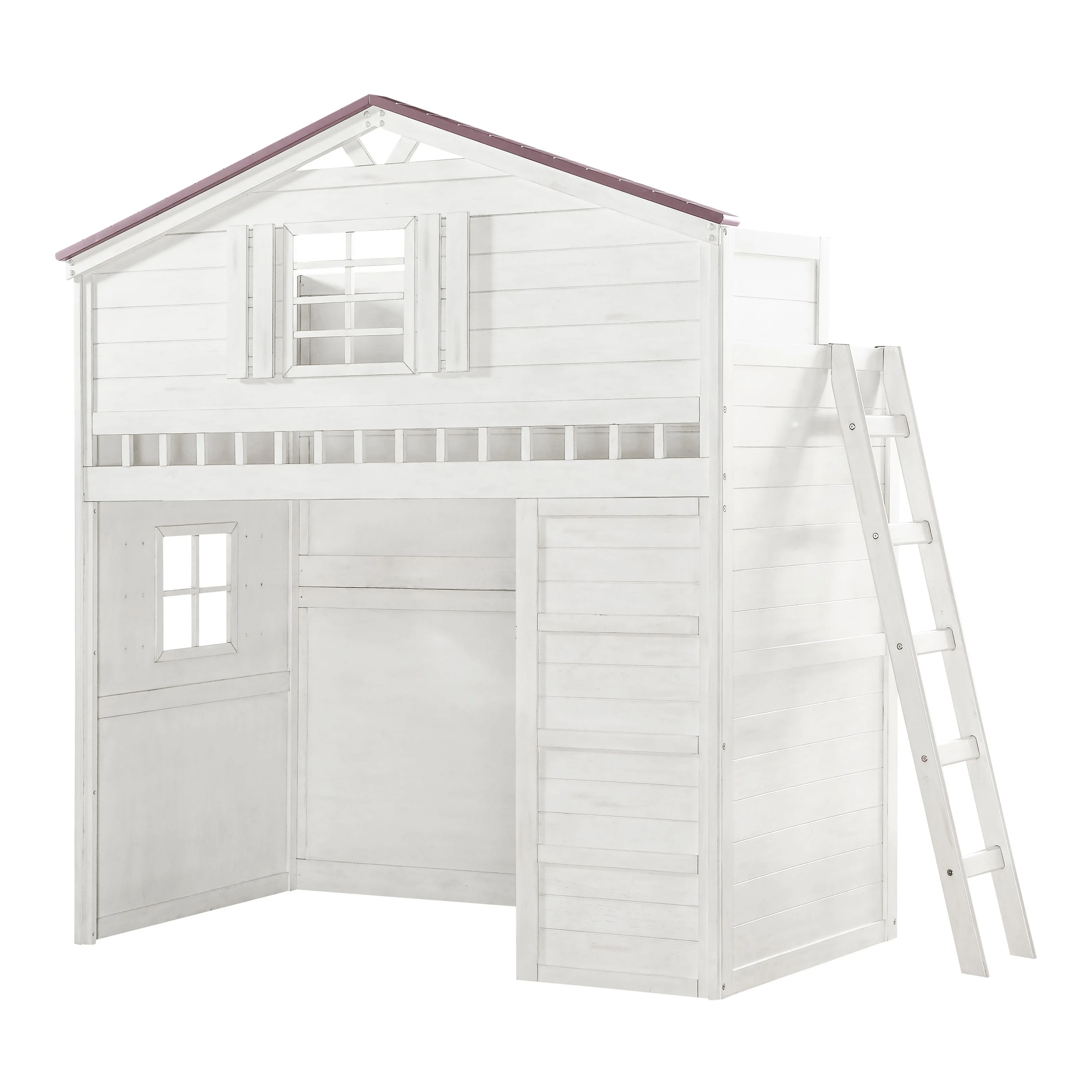 ACME Tree House Twin Loft Bed in Pink and White