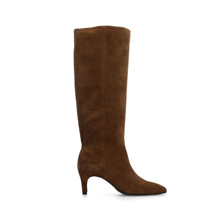 Manfield Taupe hoge suède laarzen met hak